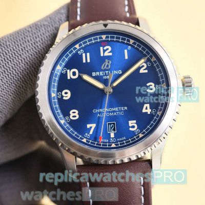 BLS Factory V2 Replica Breitling Aviator 8 41mm 2824 Watches Brown Leather Strap